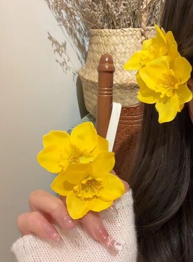 芒果春春欲动明媚黄色双生花朵发夹甜美可爱侧边夹发卡女饰品mg
