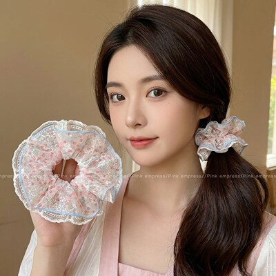 柔软泡泡纱粉色碎花大肠发圈女高级感仙气慵懒风头绳少女扎发皮筋