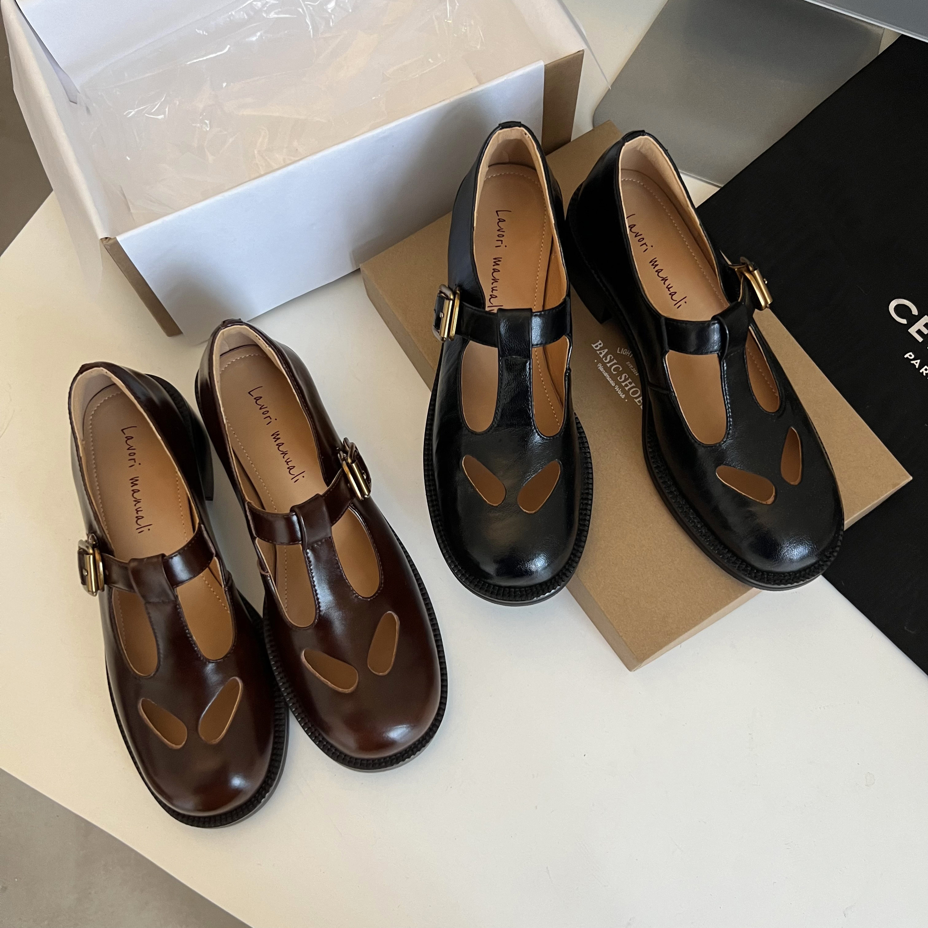 圆圆妈2026春季复古单鞋中口镂空丁字扣玛丽珍百搭粗跟牛皮女鞋子,女鞋,深口单鞋,淘宝优惠券,粉丝福利购,淘宝优惠卷