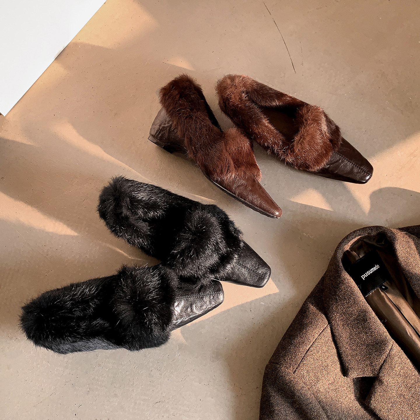 圆圆妈2025冬季韩版方头单鞋深口长绒毛毛鞋气质保暖内增高羊皮女,女鞋,深口单鞋,淘宝优惠券,粉丝福利购,淘宝优惠卷