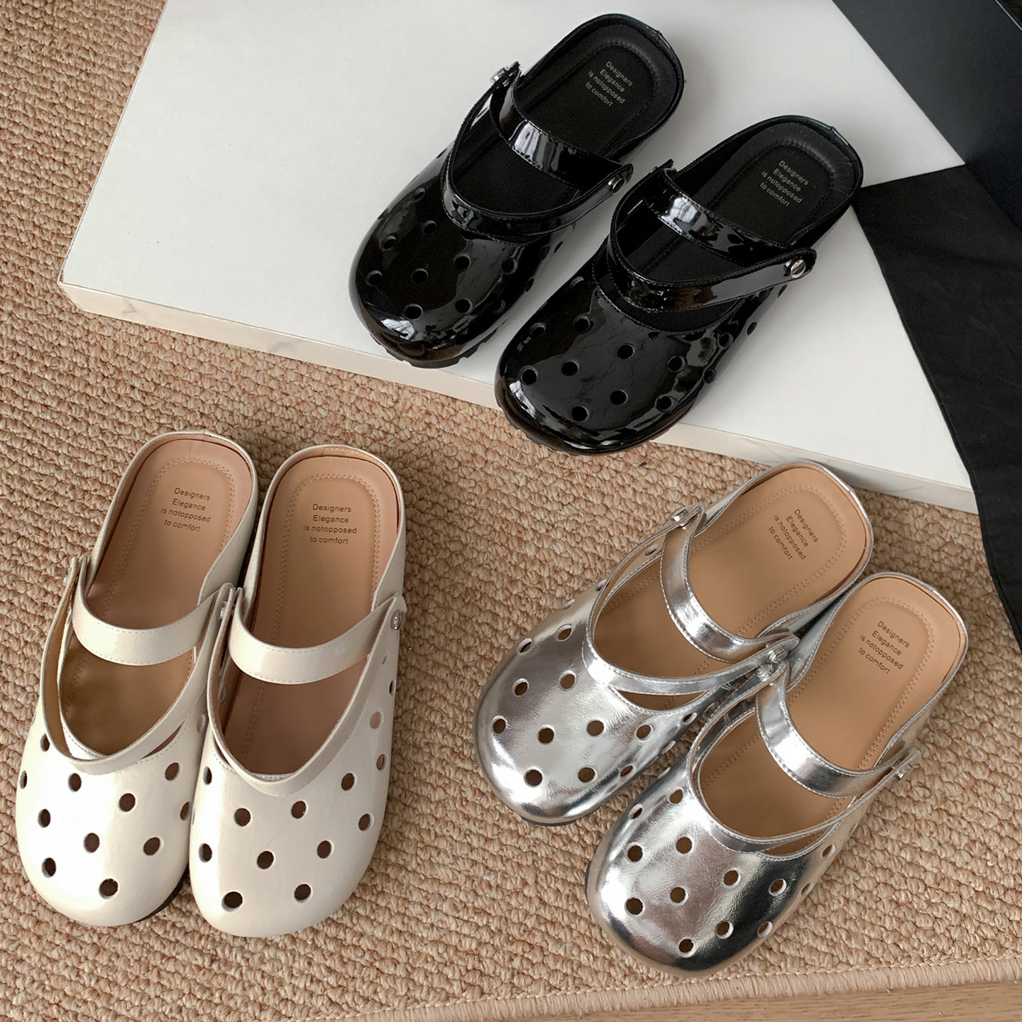 圆圆妈2026夏季新款欧美镂空洞洞鞋女外穿平底包头凉鞋两穿半拖鞋