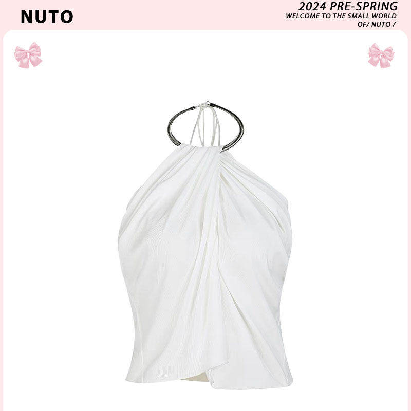 原版【现货】明星桃花坞同款金属环挂颈吊带背心露背辣妹上衣女