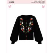 气质泡泡袖 NUTO 新款 上衣春季 毛衣 重工春意小花刺绣彩扣针织开衫