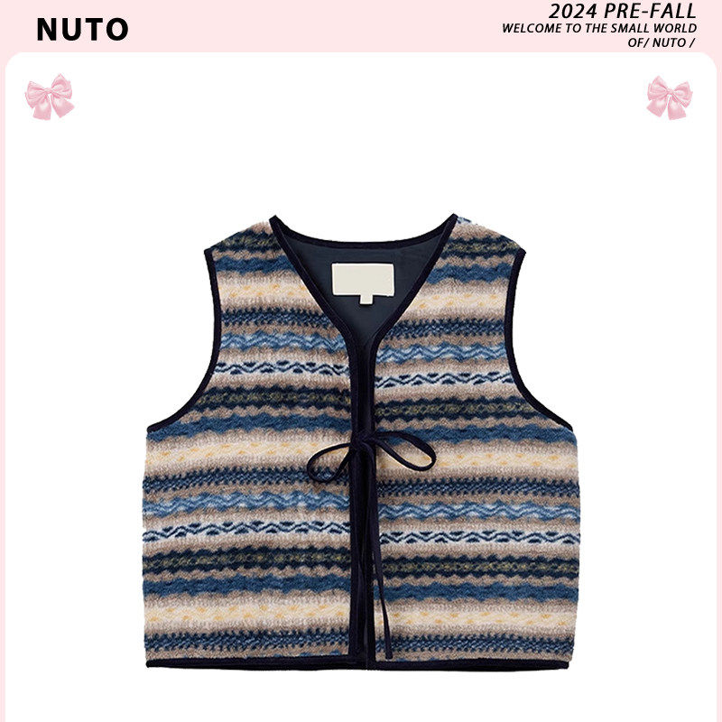 原版【现货】复古撞色花纹蝴蝶结绑带可叠穿马甲背心2025春季新款