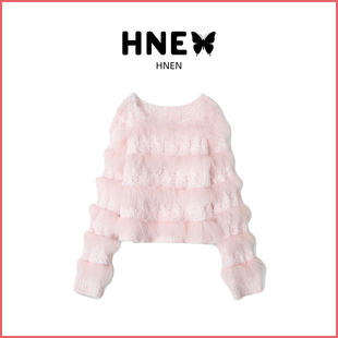 HNEN【浪漫合欢花】羽毛纱貉子毛环保绒毛纯欲美人氛围感镂空毛衣