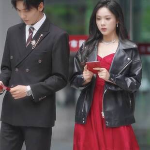 欧洲原版短剧迟来的周先生周嘉怡简橙同款皮衣外套夹克上衣女衣服