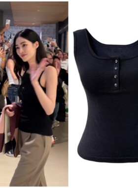 原版邝玲玲同款黑色背心女2025年夏季新款修身显瘦辣妹无袖天丝上
