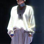 宽松针织衫 演唱会张杰同款 毛衣慵懒风米白色V领套头长袖 上衣男女