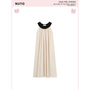 NUTO高级感法式珠绣装饰无袖连衣裙女气质优雅度假风A字下摆长裙