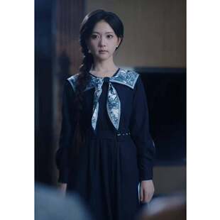 原版短剧婚夜燃尽林秋奈孟瑜同款连衣裙春秋圆领收腰裙子女衣服潮