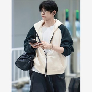 原版RIIZE将太郎shotaro同款拼色拉链连帽卫衣女2025新款春秋上衣