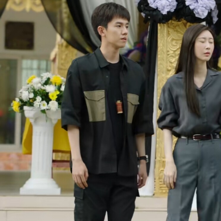 原版破茧2张耀谭景天同款短袖衬衫上衣夏季翻领拼接衬衣男衣服潮