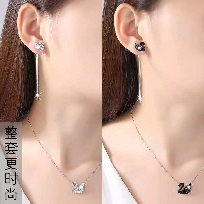 纯银999足银天鹅项链耳钉女款小众设计感高级轻奢耳坠送女友礼物图片
