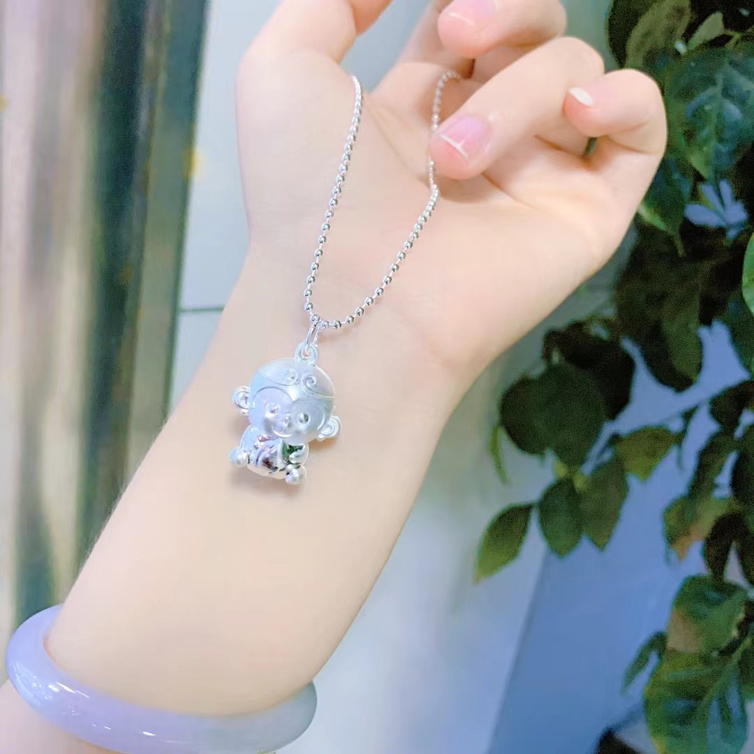 足银999纯银白金色孙悟空猴哥项链