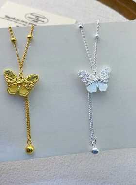 黄金色足银999纯银蝴蝶项链女款小众设计感锁骨链送女友闺蜜礼物