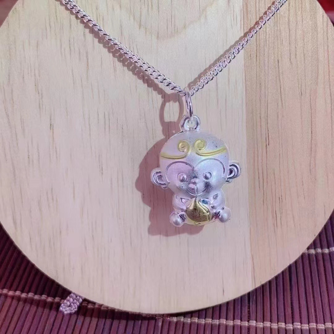 9999正品S999纯银吊坠小猴子金箍猴手链项坠子项链吊坠宝宝儿童