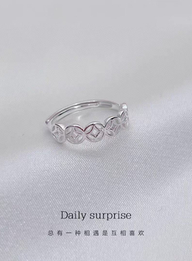 纯银990钱多多银戒指女戒时尚轻奢小众设计食指转运招财铜钱活口