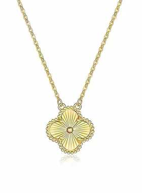 黄金色999足银四叶草项链女款轻奢小众设计感锁骨链送女友礼物