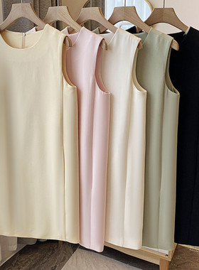 经典法式背心连衣裙醋酸无袖圆领赫本小香风宽松通勤百搭四季裙OL