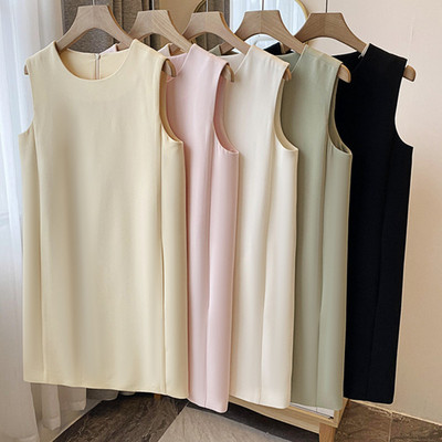 醋酸连衣裙通勤无袖直筒纯色套头