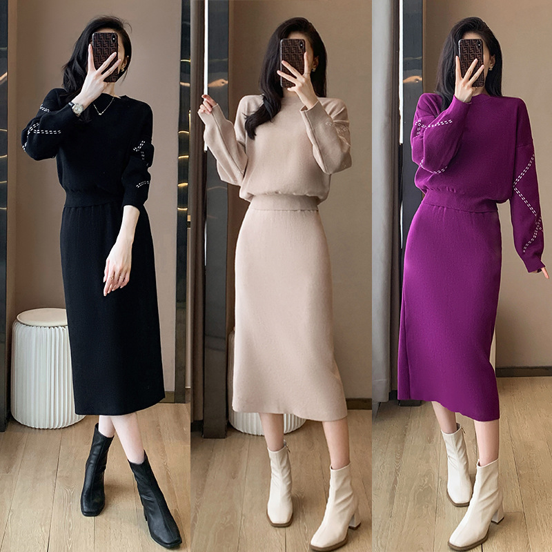 长袖紫色连衣裙25今年流行爆款秋季温柔高知穿搭韩系冷淡系连衣裙