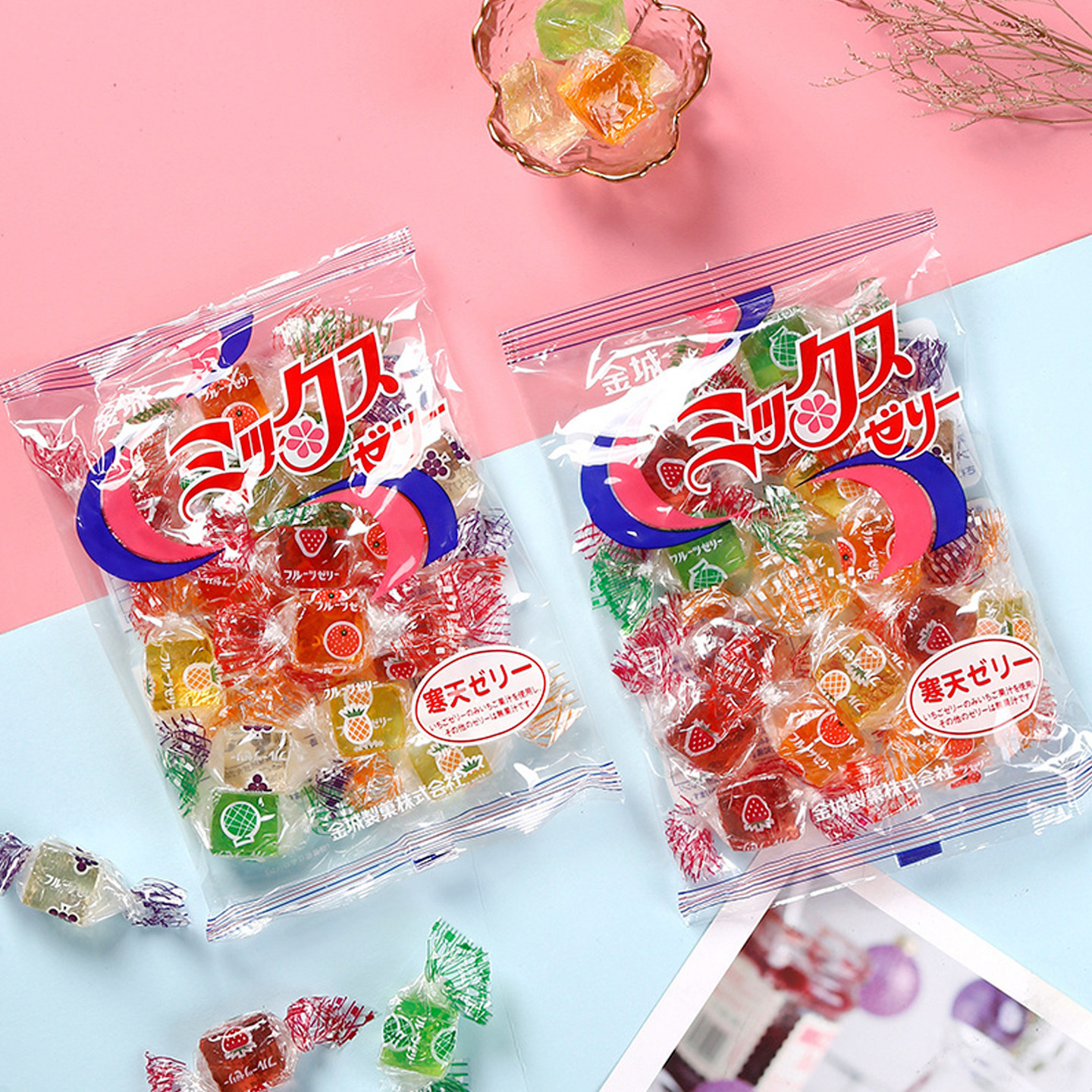 日本进口金城果汁软糖水果Q弹果冻糖儿童零食橡皮糖什锦糖