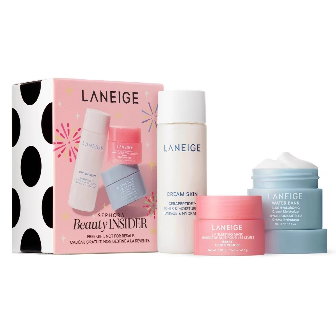 美国购入Laneige/兰芝牛奶水20ml+唇膜3g+小蓝盾面霜10ml护肤套装