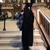 黑色双面羊绒大衣女中长款 秋冬新款 宽松韩系大翻领外套慵懒风呢子