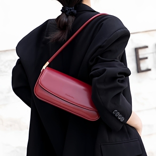 NAN D原创设计红色包包女轻奢小众法棍包高级感牛皮单肩腋下包包