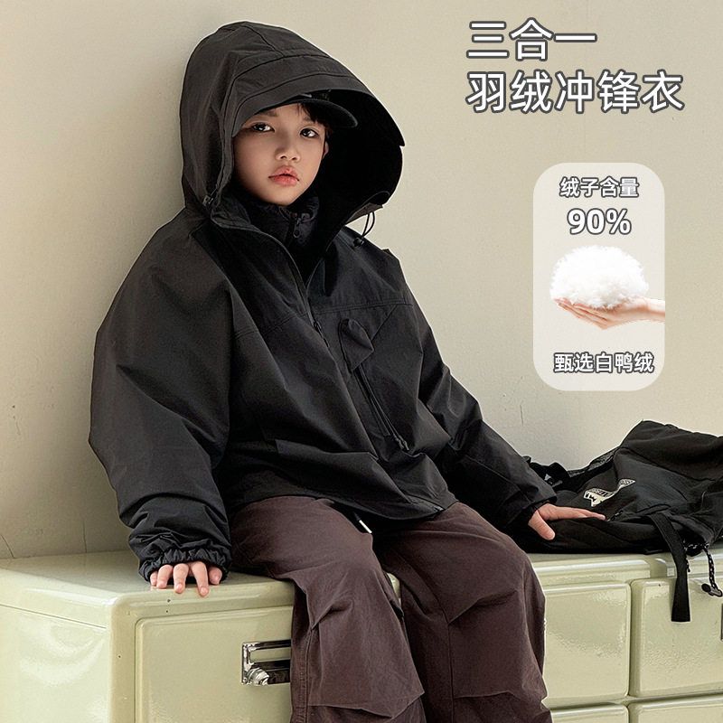 儿童冲锋衣三合一羽绒服冬装可拆卸宽松夹克宝宝男童女童羽绒外套