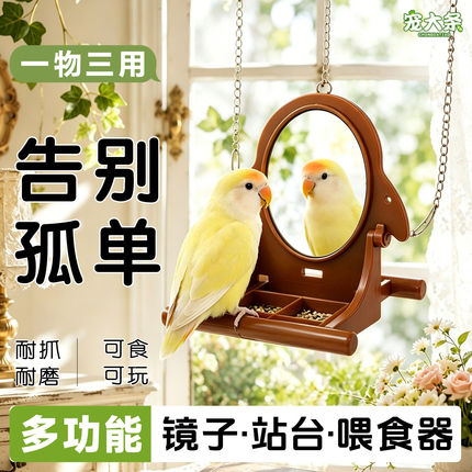 多功能鹦鹉镜子站架食盒鹦鹉站杆牡丹虎皮玄凤解闷互动秋千鸟玩具