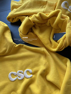 长沙样范CSC多巴胺彩黄重磅加绒加厚帽衫 logo卫衣泰格西同款