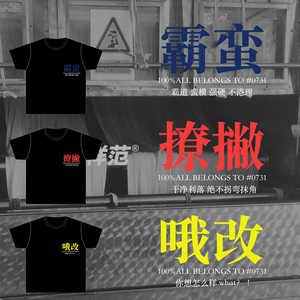 长沙样范2025霸蛮撩撇哦改方言简约印花廓形落肩纯棉圆领短袖TEE