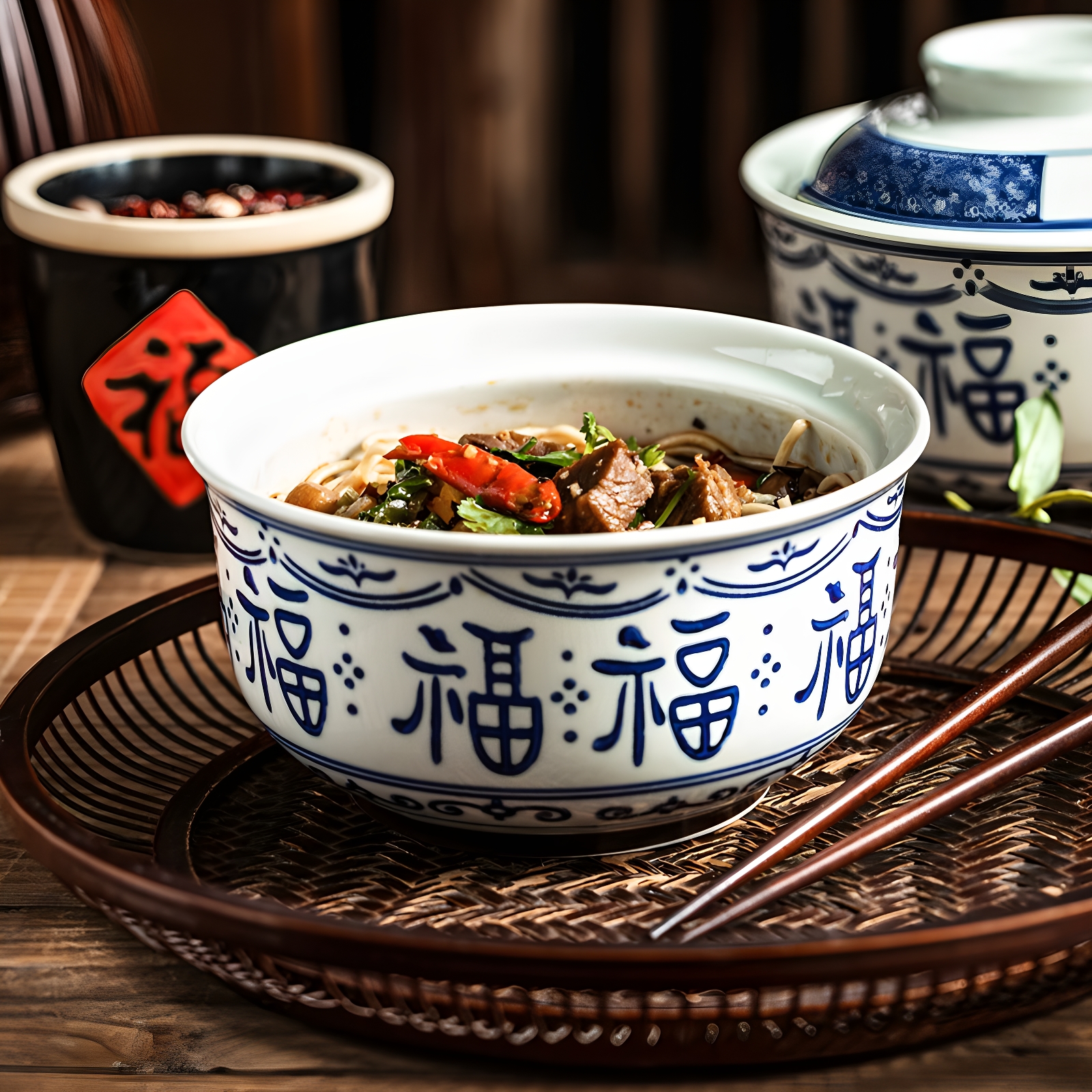 福字碗家用2025新款带盖的陶瓷碗