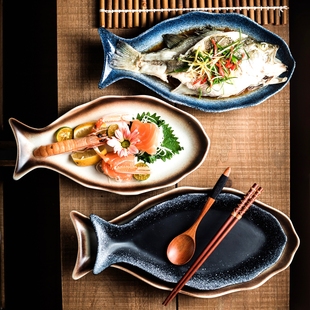 陶瓷大容量家用鱼盘蒸鱼专用盘子鱼形盘高级感深盘菜盘釉下彩餐盘