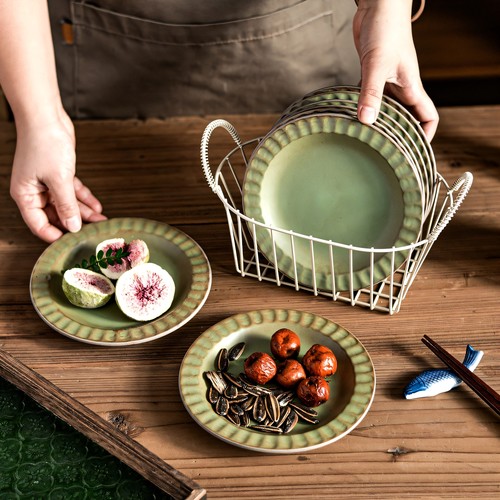 盘子特别好看的高级复古粗陶碟子