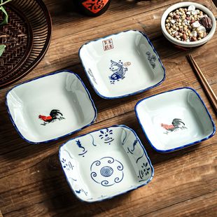 四方盘卤菜凉菜盘商用冷菜盘小盘子碟子精致5寸小菜碟点心碟餐具