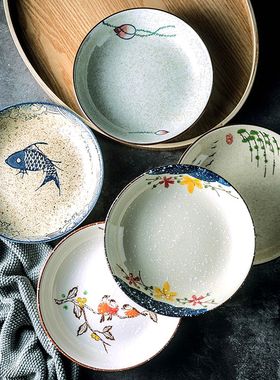 釉下彩盘子家用菜盘复古陶瓷深盘碟子日式餐具特别好看餐盘碗新款