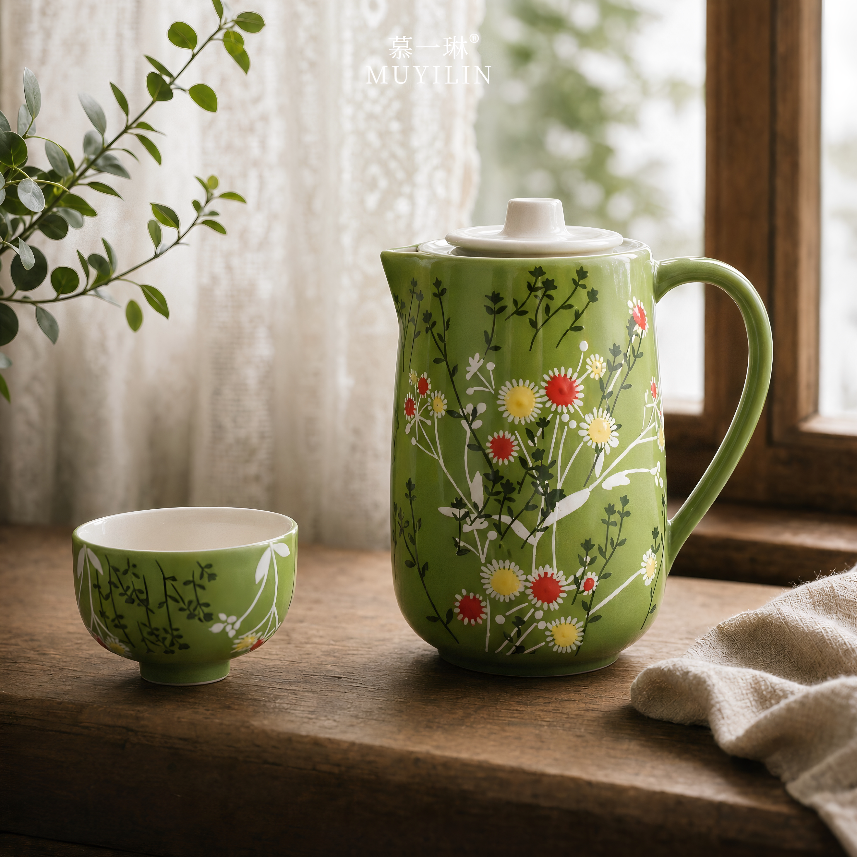 水壶大容量陶瓷水杯办公室专用茶杯一人饮茶壶泡茶家用冷水壶茶具