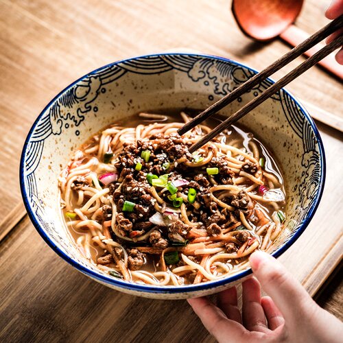 复古面碗陶瓷老式大菜碗釉下彩