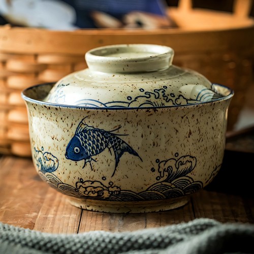 复古老式微波炉带盖碗陶瓷大容量