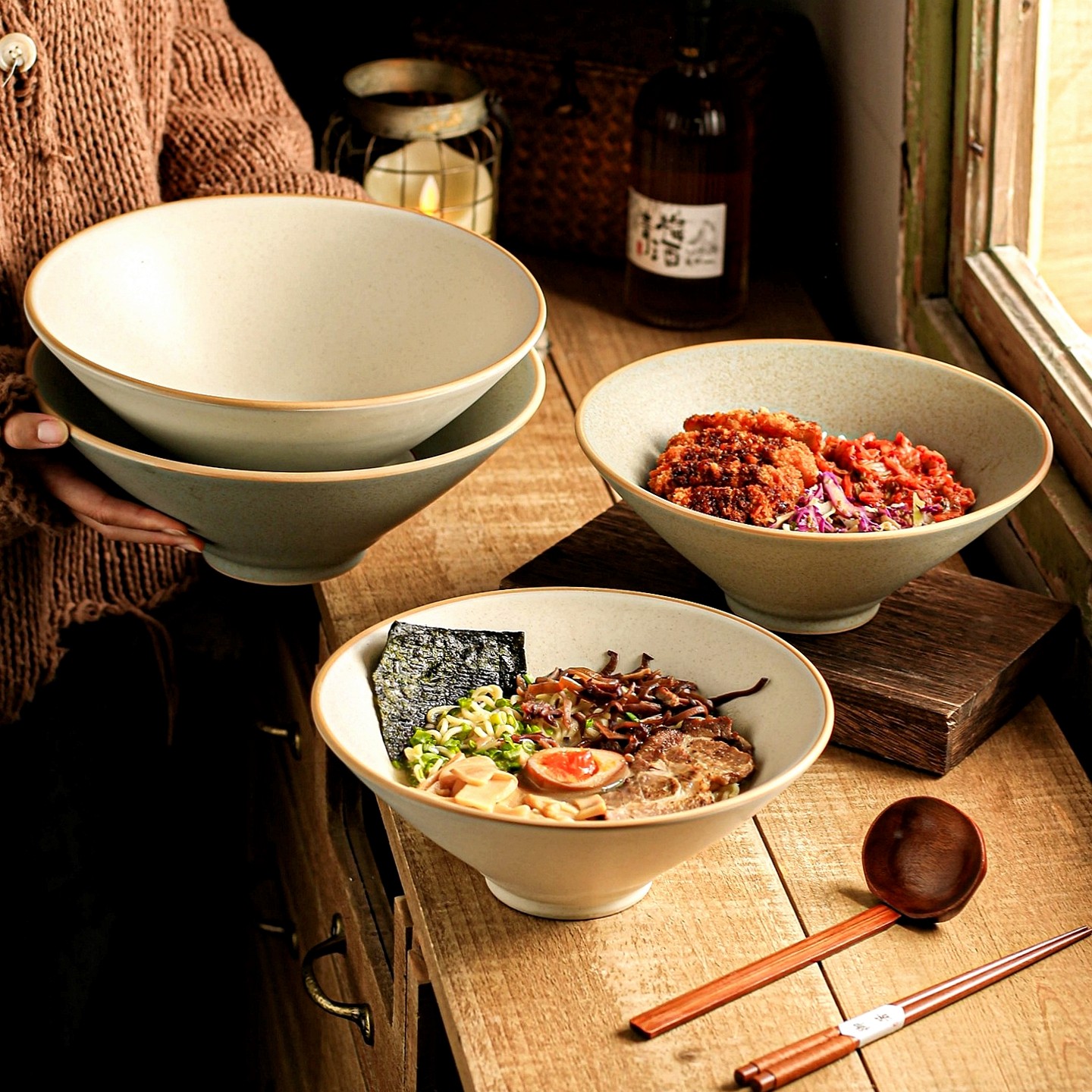 碗家用2026新款面碗大号陶瓷汤碗深碗大容量筷勺套装日式斗笠碗,餐饮具,碗,淘宝优惠券,粉丝福利购,淘宝优惠卷
