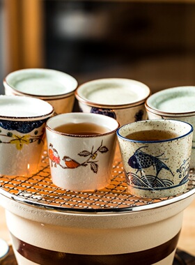 围炉煮茶陶瓷朱口杯茶杯带盖子创意茶具主人杯泡茶杯水杯餐具杯子