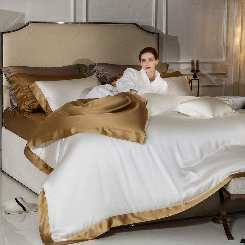 重磅100%桑蚕丝真丝四件套床单被套32姆米丝绸高端奢华床上用品