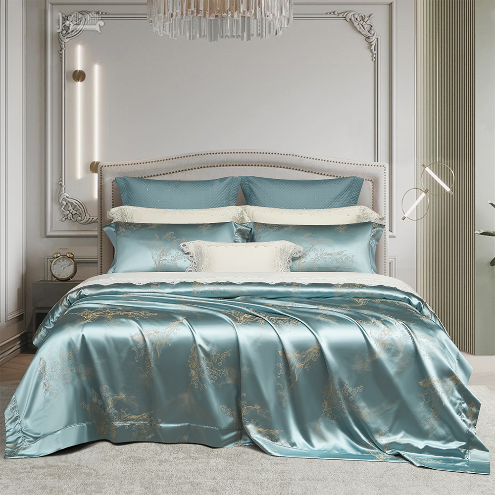 欧式高档真丝四件套100%桑蚕丝高端色织提花丝绸床单被套床上用品,床上用品,床品套件/四件套/多件套,淘宝优惠券,粉丝福利购,淘宝优惠卷