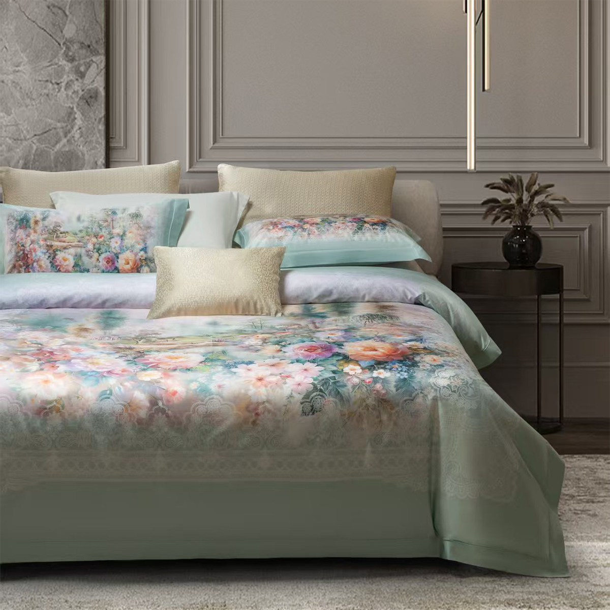 140支埃及长绒棉印花四件套美式简约轻奢全纯棉被套高端床上用品