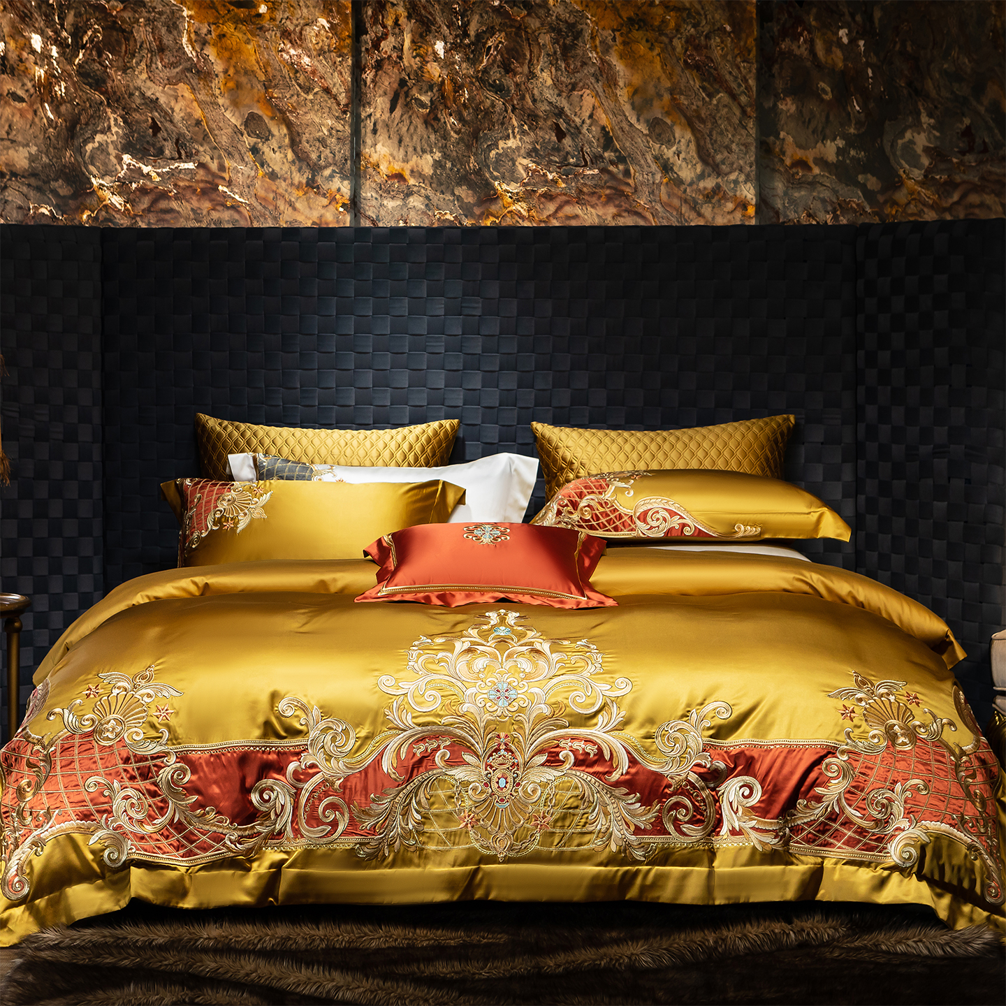 欧式高档140支真丝棉刺绣四件套