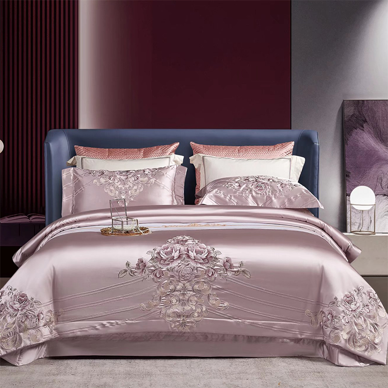 高端奢华刺绣四件套150支全棉纯棉长绒棉床盖六件套婚庆床上用品