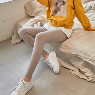 纯棉高腰竖条纹网红螺纹九分裤 灰色打底裤 新款 外穿2019秋季 女厚款