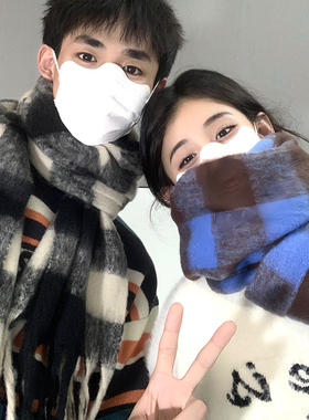冬季围巾高级感情侣加厚保暖新款韩系大学生女格子男盒装围脖礼物